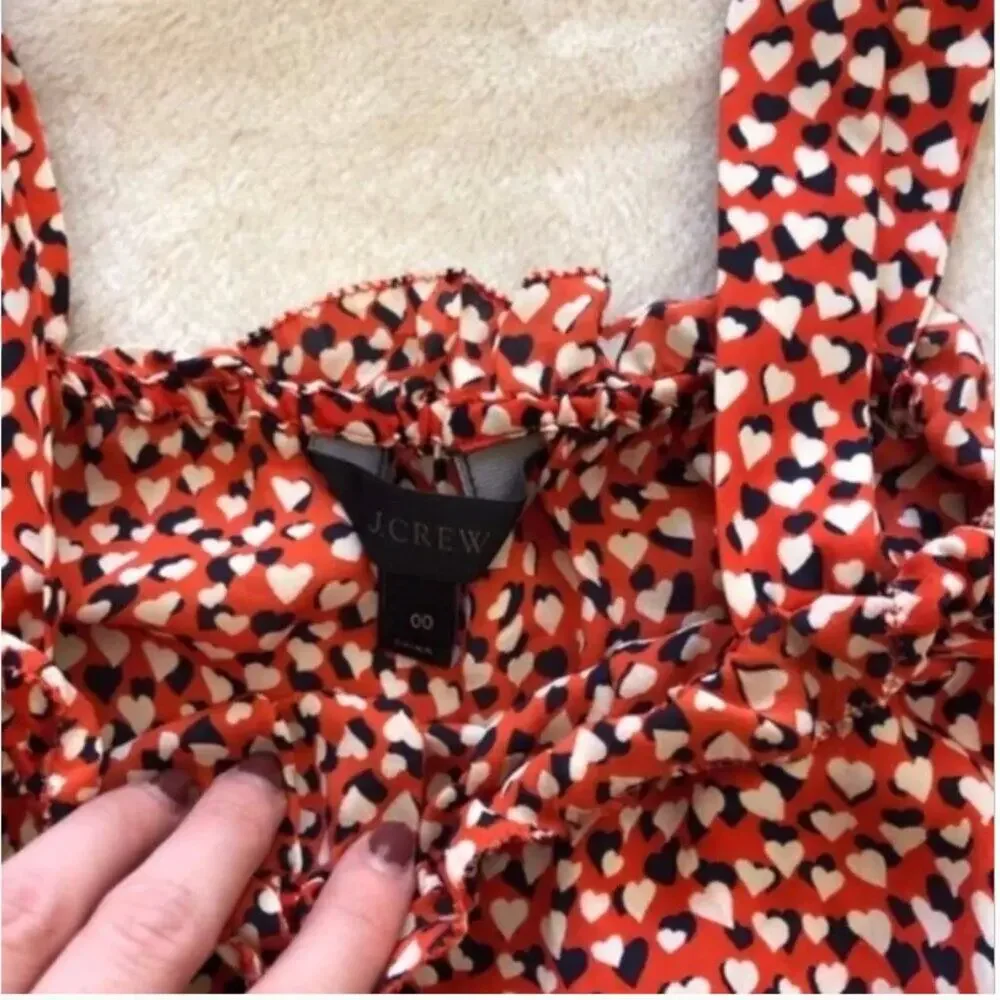 J. Crew Heart Print Off-the-Shoulder Silk Blouse